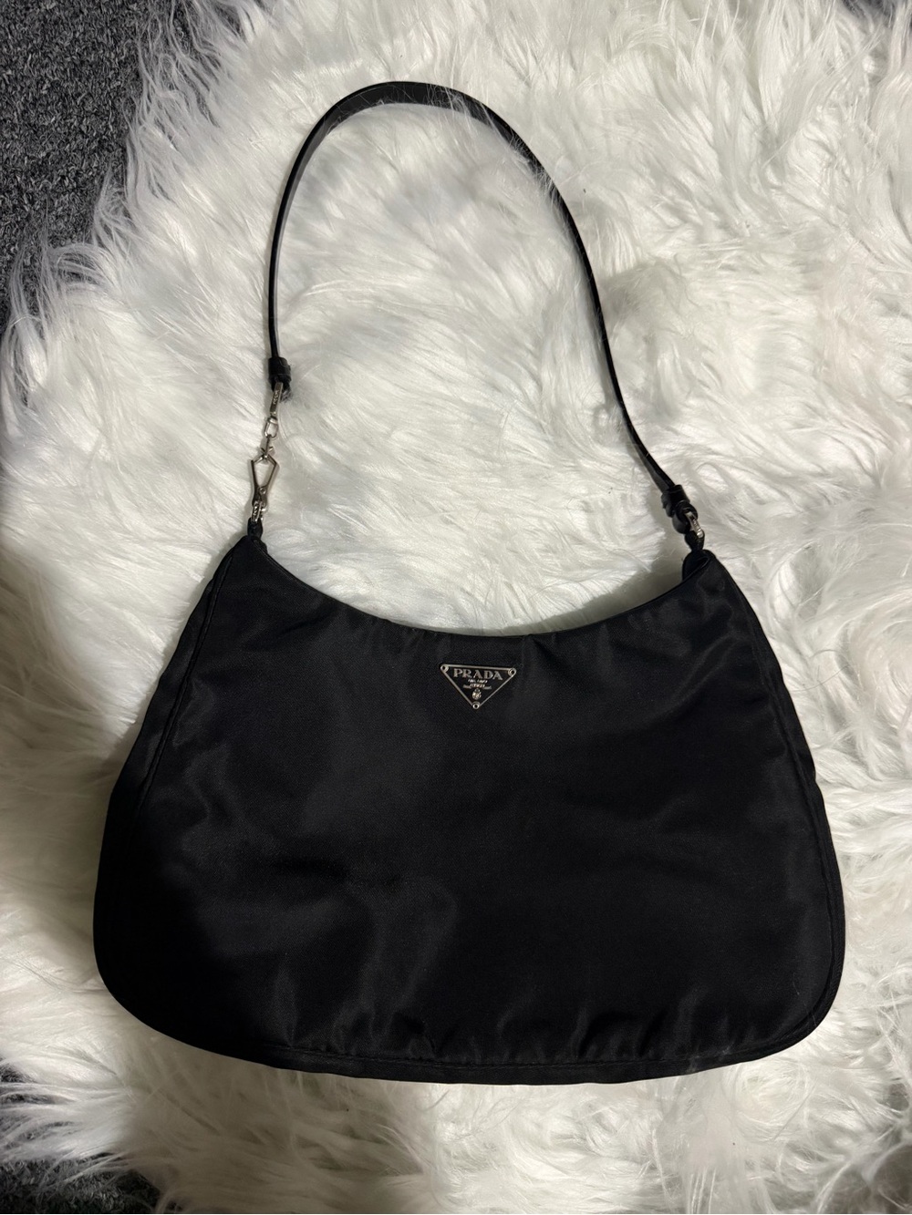 Prada Black Nylon Shoulder Hobo Bag Vintage.